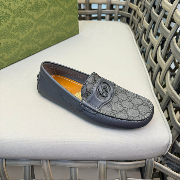 GG Men's Loafer Grey Canvas Cowhide 537557