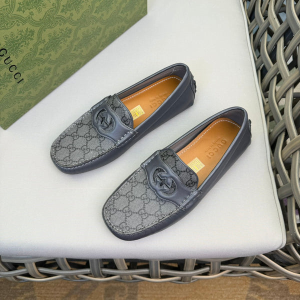 GG Men's Loafer Grey Canvas Cowhide 537557