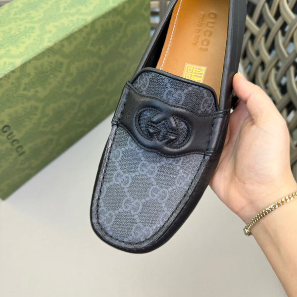 GG Men's Loafer Black Canvas Cowhide 876282