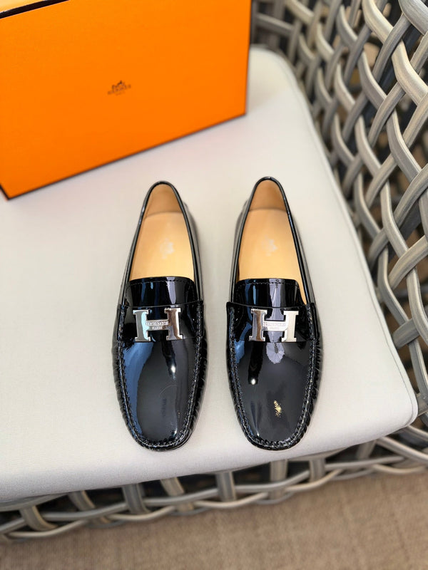 HM Men's Moccasins Loafer Black Patent Leather 537532