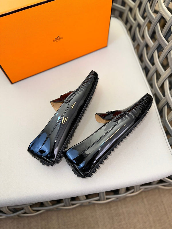 HM Men's Moccasins Loafer Black Patent Leather 537532