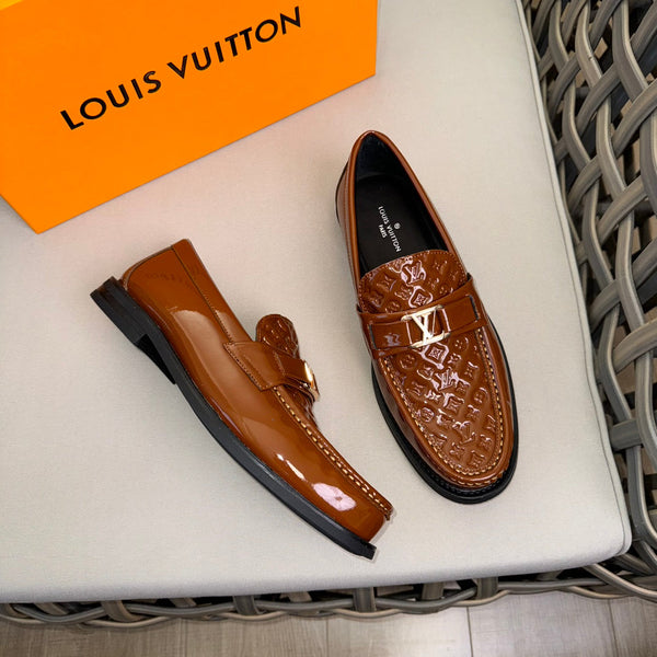 LV MAJOR LOAFERS IN CHOCOLATE BROWN EMBOSSED CALFSKIN