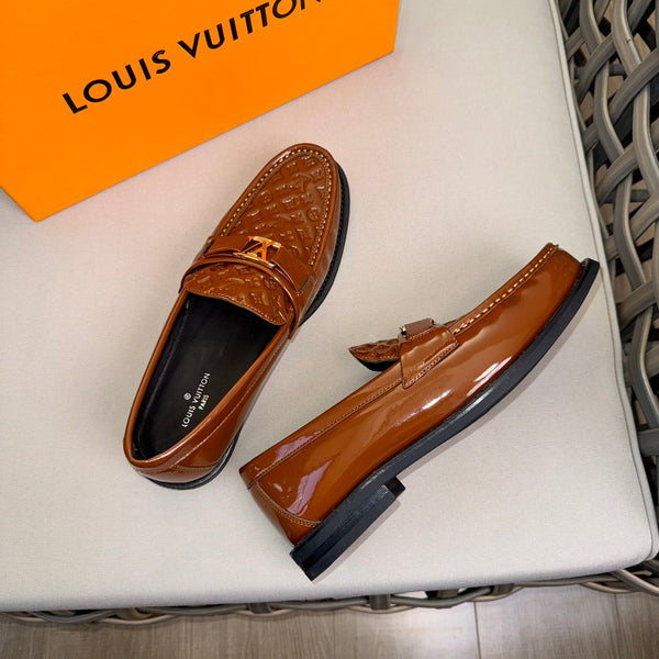 LV MAJOR LOAFERS IN CHOCOLATE BROWN EMBOSSED CALFSKIN