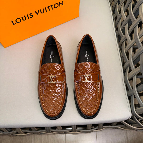 LV MAJOR LOAFERS IN CHOCOLATE BROWN EMBOSSED CALFSKIN