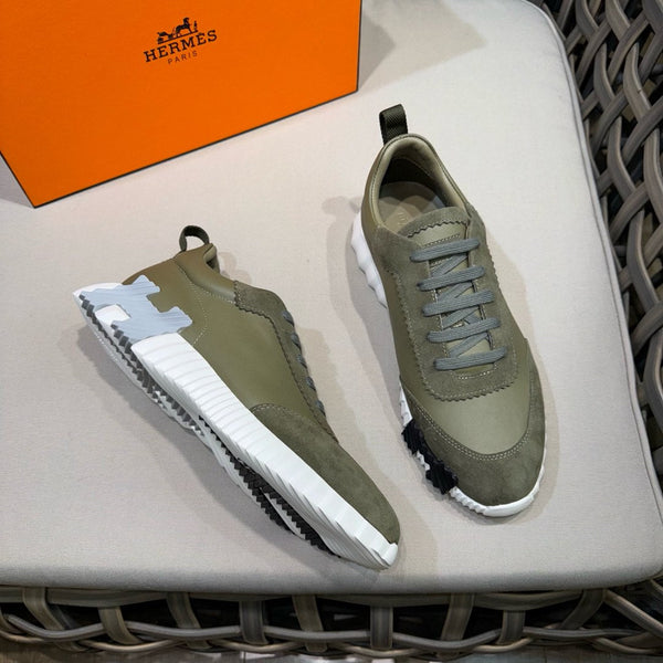 HM Men's Bouncing Sneaker Moss Green Calfskin Suede