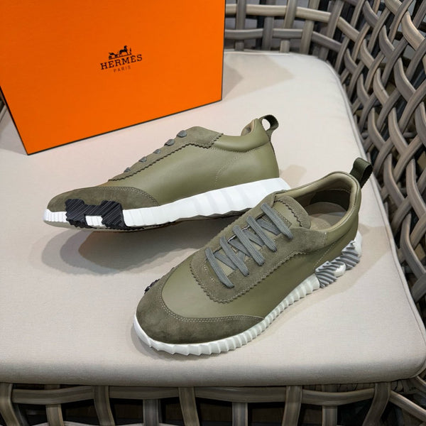 HM Men's Bouncing Sneaker Moss Green Calfskin Suede