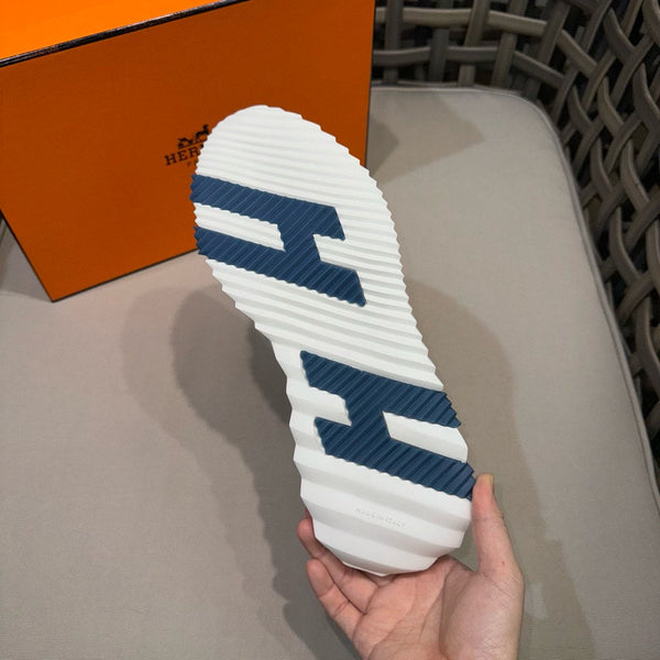 HM Men's Bouncing Sneaker White Blue Calfskin Suede