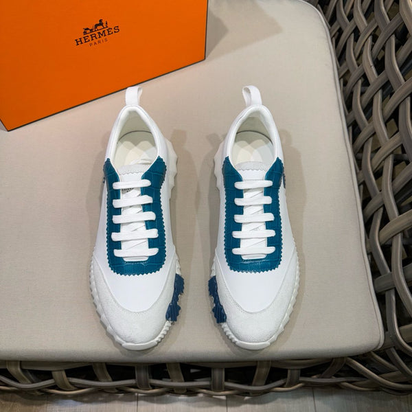 HM Men's Bouncing Sneaker White Blue Calfskin Suede