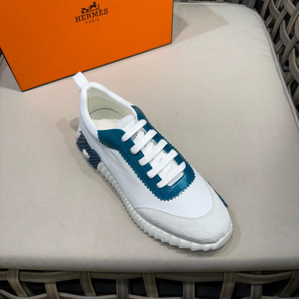 HM Men's Bouncing Sneaker White Blue Calfskin Suede