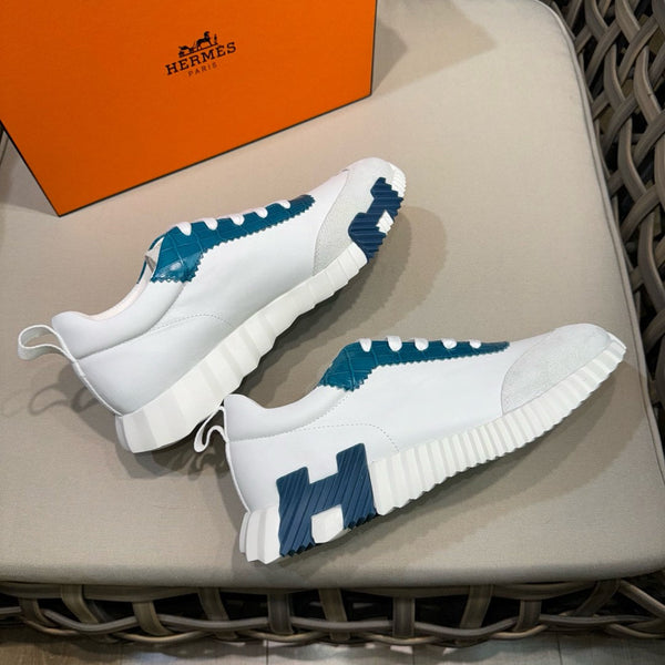 HM Men's Bouncing Sneaker White Blue Calfskin Suede