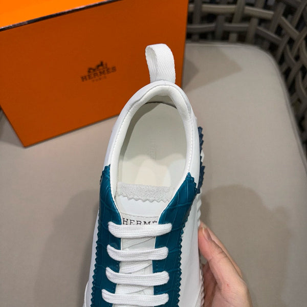 HM Men's Bouncing Sneaker White Blue Calfskin Suede