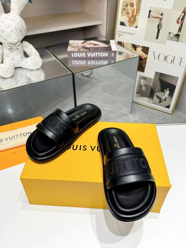 lv bliss flat mule black canvas calfskin