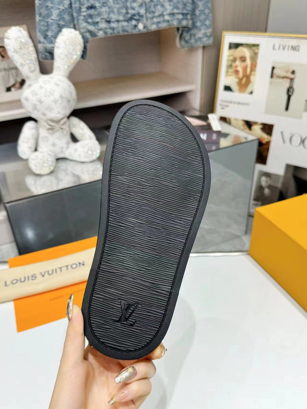 lv bliss flat mule black canvas calfskin