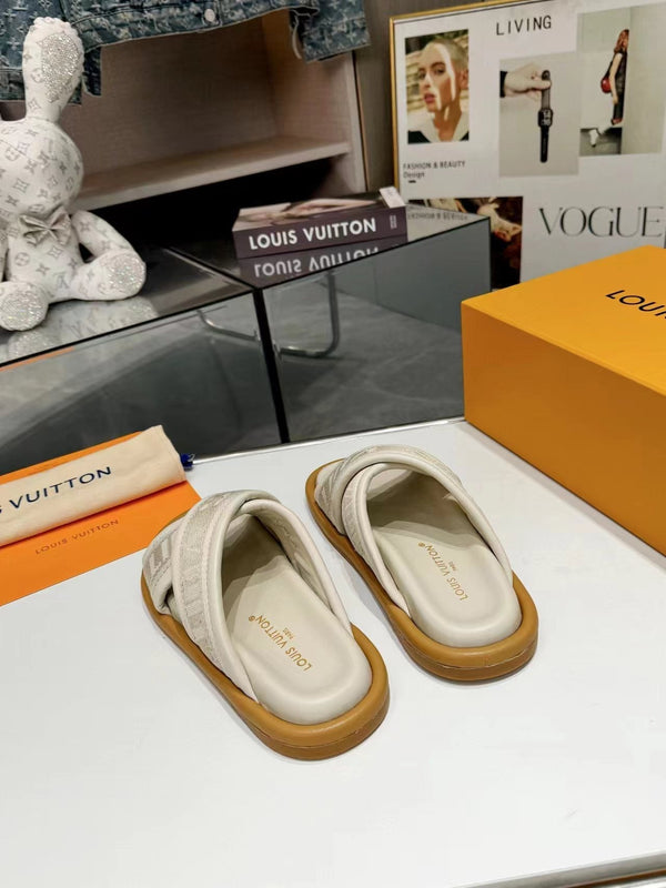 lv bliss corss sandal mule cream textile calfskin