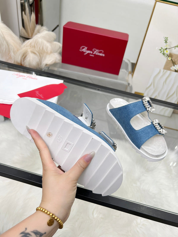 Viv 25 Slidy Slippers Blue PVC Silk Cowhide 259285