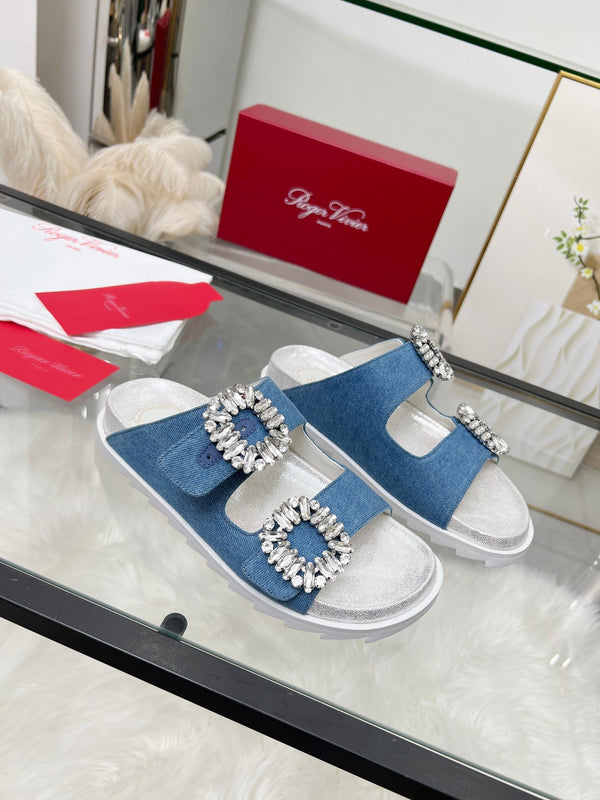 Viv 25 Slidy Slippers Blue PVC Silk Cowhide 259285