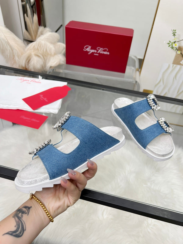 Viv 25 Slidy Slippers Blue PVC Silk Cowhide 259285