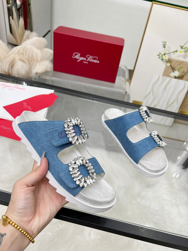 Viv 25 Slidy Slippers Blue PVC Silk Cowhide 259285