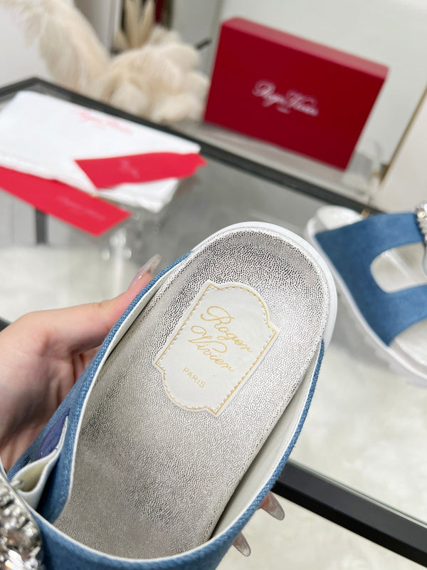 Viv 25 Slidy Slippers Blue PVC Silk Cowhide 259285