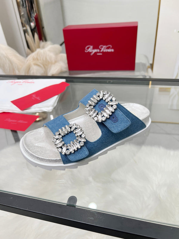 Viv 25 Slidy Slippers Blue PVC Silk Cowhide 259285