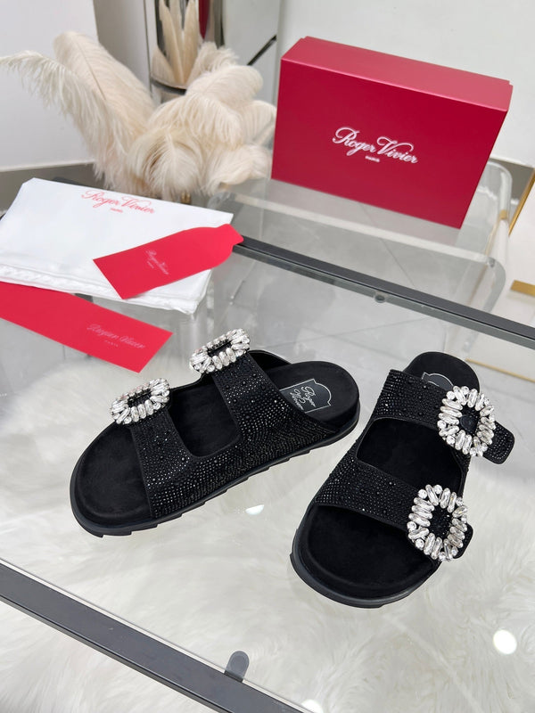 Viv 25 Slidy Diamond Slippers Black PVC Silk Cowhide 259287