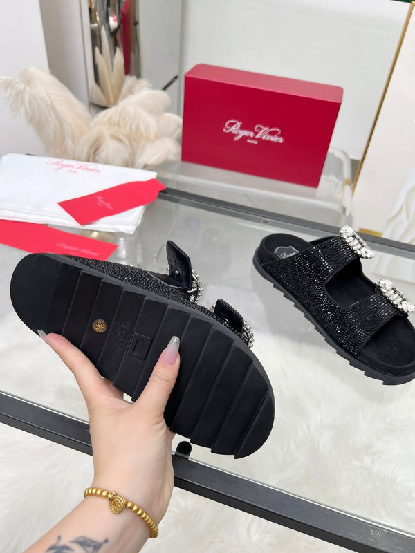 Viv 25 Slidy Diamond Slippers Black PVC Silk Cowhide 259287