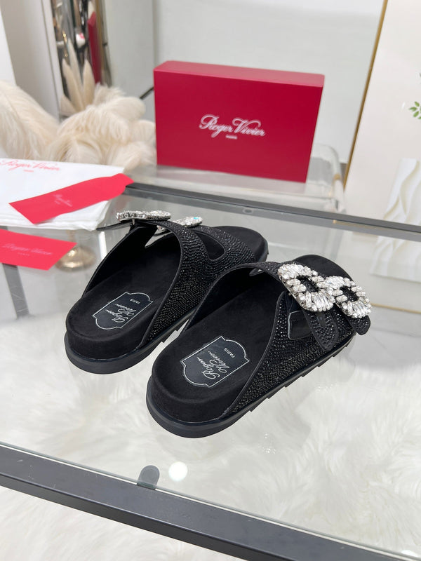 Viv 25 Slidy Diamond Slippers Black PVC Silk Cowhide 259287