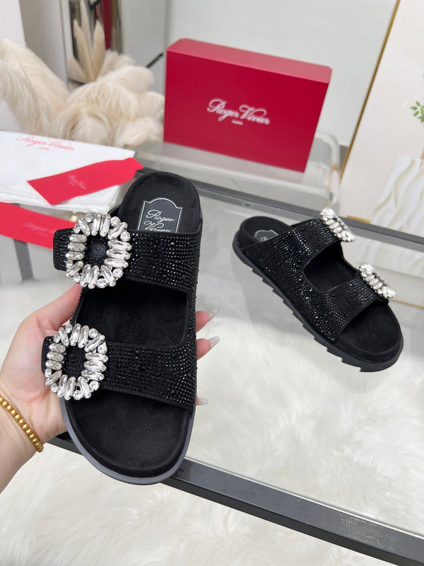 Viv 25 Slidy Diamond Slippers Black PVC Silk Cowhide 259287