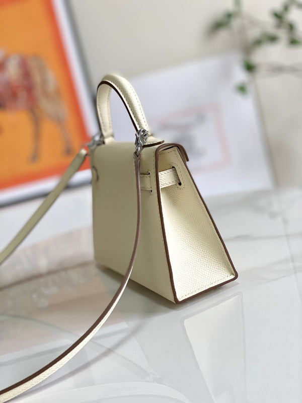 HM Mini Kelly 19cm Cream Epsom Silver Hardware