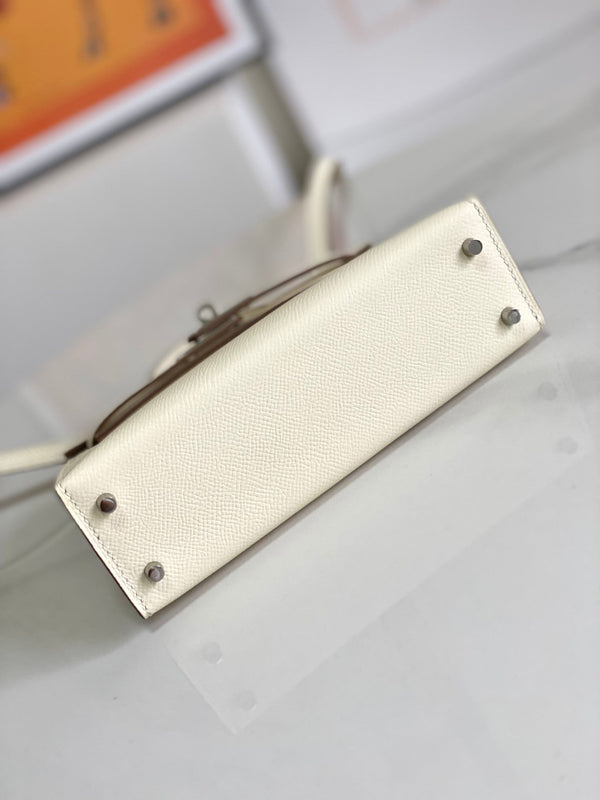 HM Mini Kelly 19cm Cream Epsom Silver Hardware