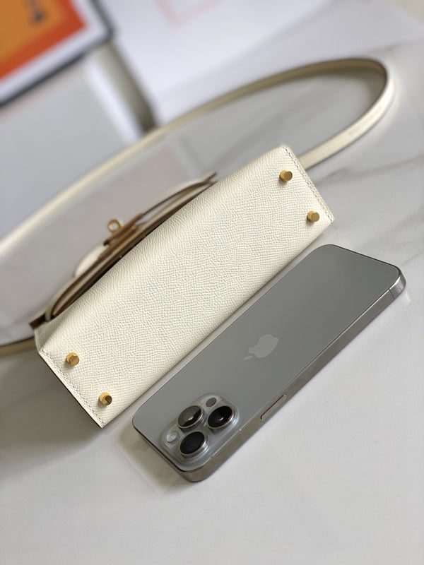 HM Mini Kelly 19cm Cream Epsom Gold Hardware