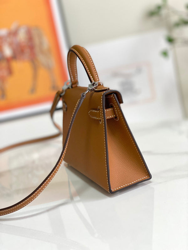 HM Mini Kelly 19cm Gold Epsom Silver Hardware