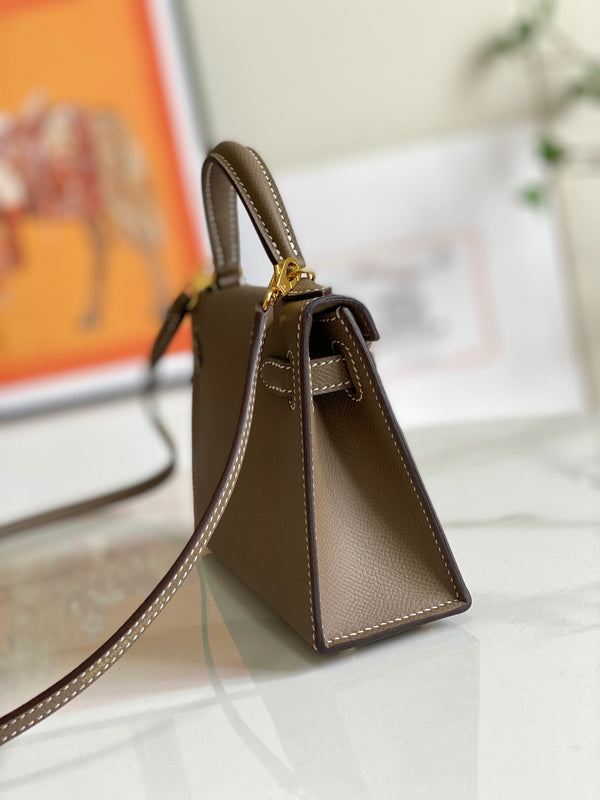 HM Mini Kelly 19cm Elephant Grey Epsom Gold Hardware