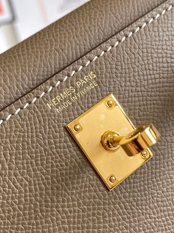 HM Mini Kelly 19cm Elephant Grey Epsom Gold Hardware
