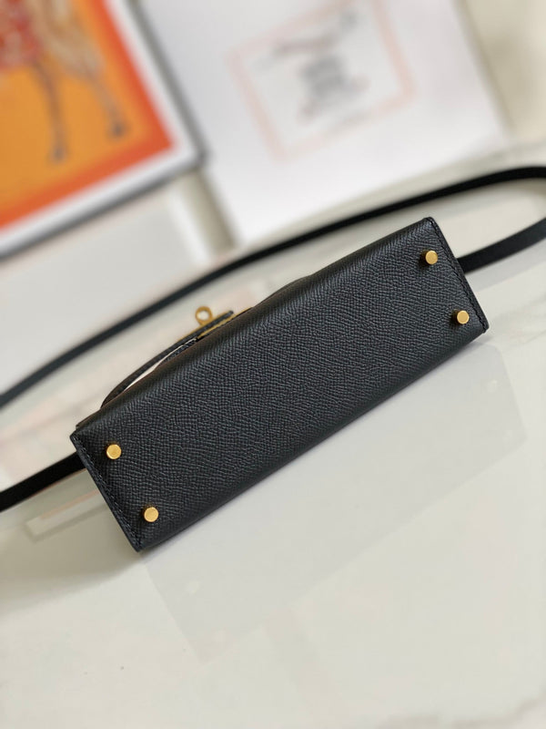 HM Mini Kelly 19cm Black Epsom Gold Hardware