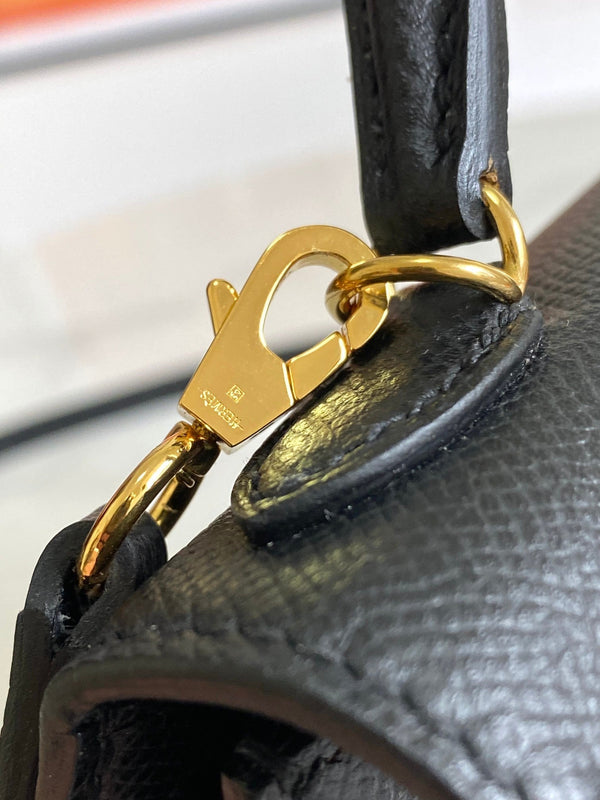 HM Mini Kelly 19cm Black Epsom Gold Hardware