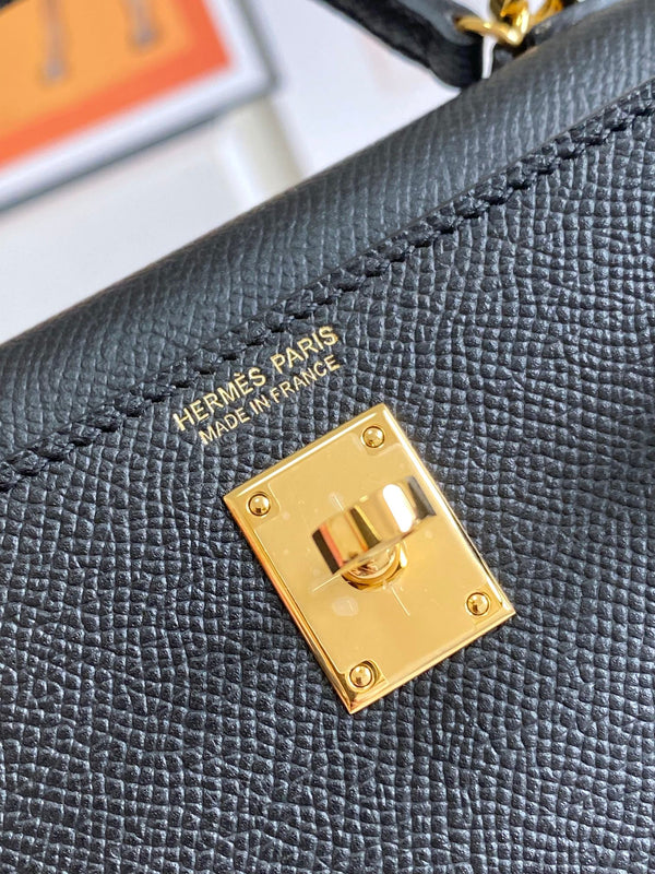 HM Mini Kelly 19cm Black Epsom Gold Hardware