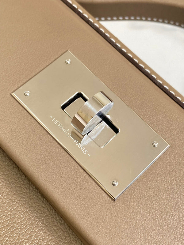 HM 24/24 Mini Bag 21cm Etoupe Evercolor Leather Silver Hardware