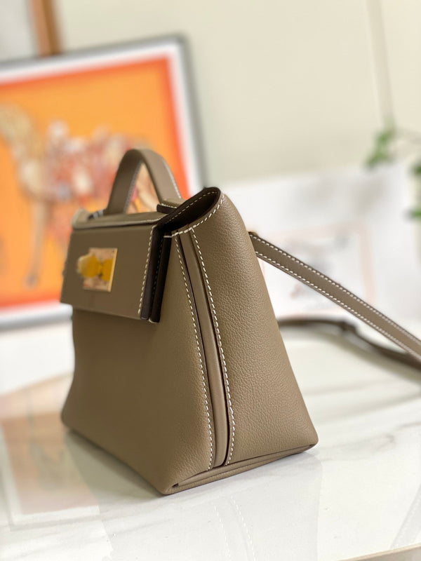 HM 24/24 Mini Bag 21cm Etoupe Evercolor Leather Gold Hardware