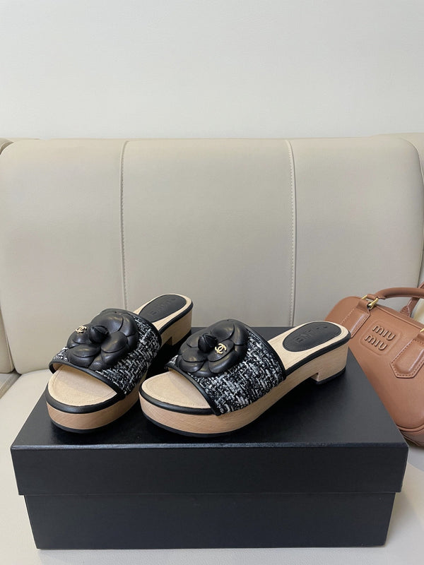 sandalo mule cc 45 tessuto bianco nero pelle di vitello beige