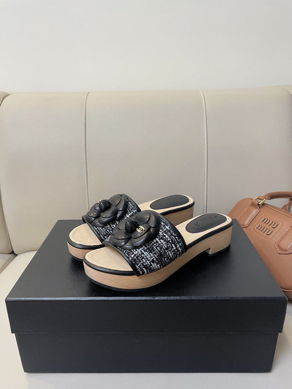 sandalo mule cc 45 tessuto bianco nero pelle di vitello beige