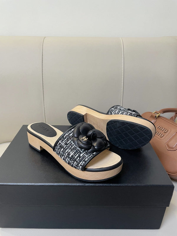 sandalo mule cc 45 tessuto bianco nero pelle di vitello beige