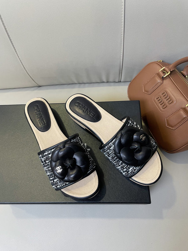 sandalo mule cc 45 tessuto bianco nero pelle di vitello beige