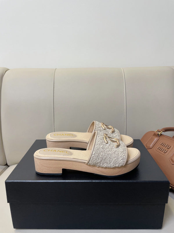 sandalo mule cc 45 in tweed grigio pelle di vitello beige