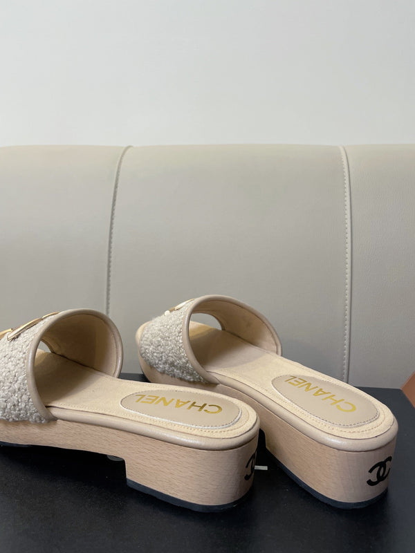 sandalo mule cc 45 in tweed grigio pelle di vitello beige