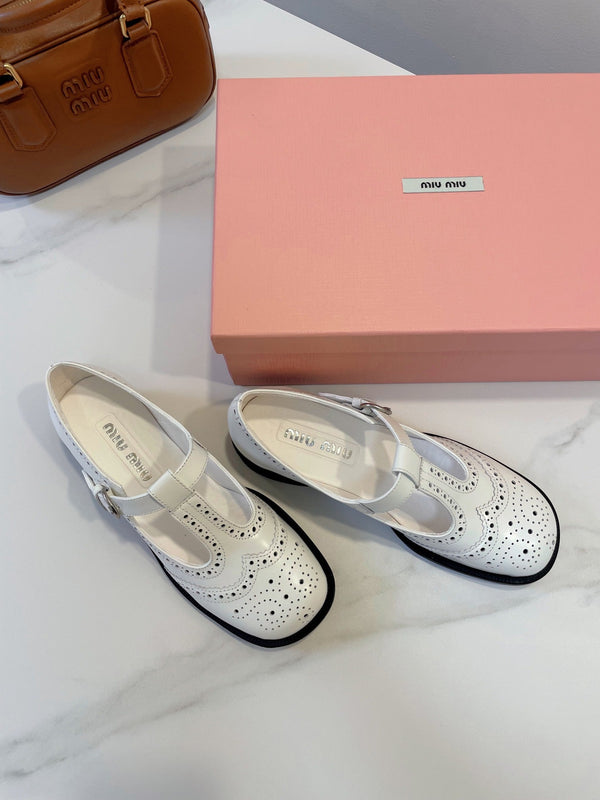 Miu Loafers T-Strap White Cowhide