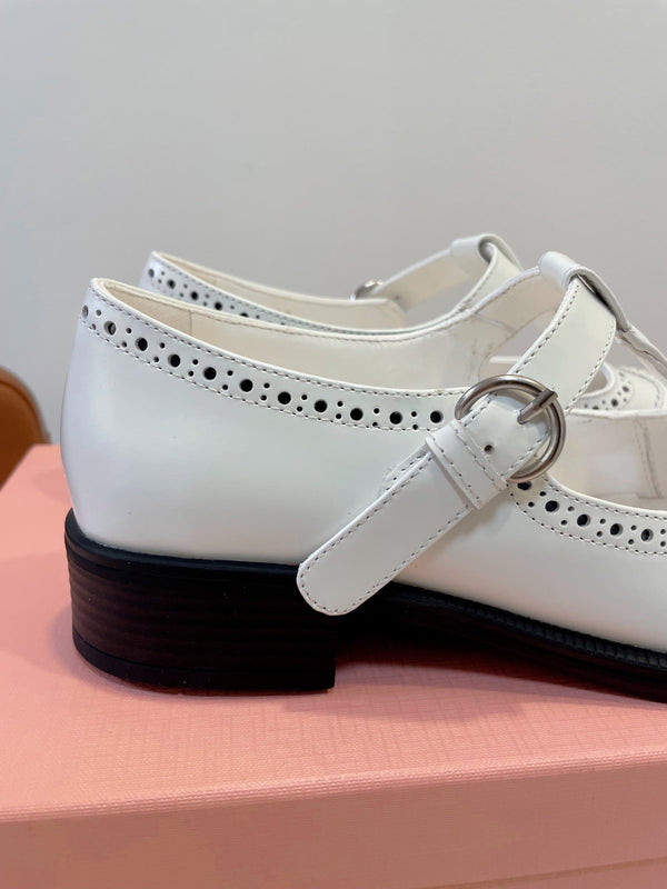 Miu Loafers T-Strap White Cowhide