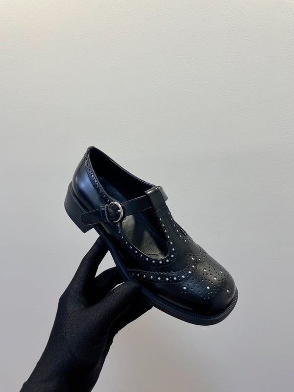 Miu Loafers T-Strap Black Cowhide