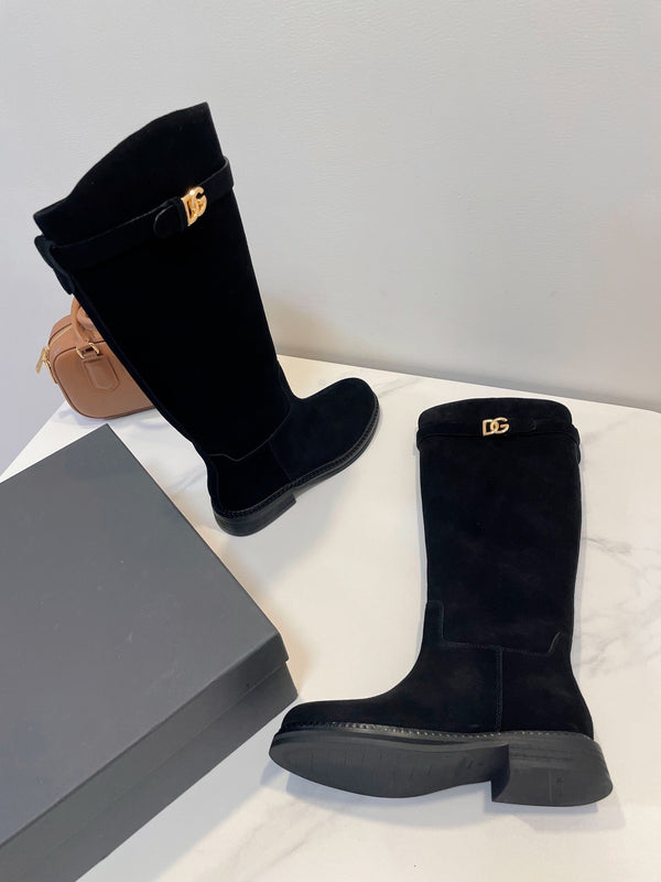 DC 24 Knee-High Boots Black Suede & Nubuck 999236