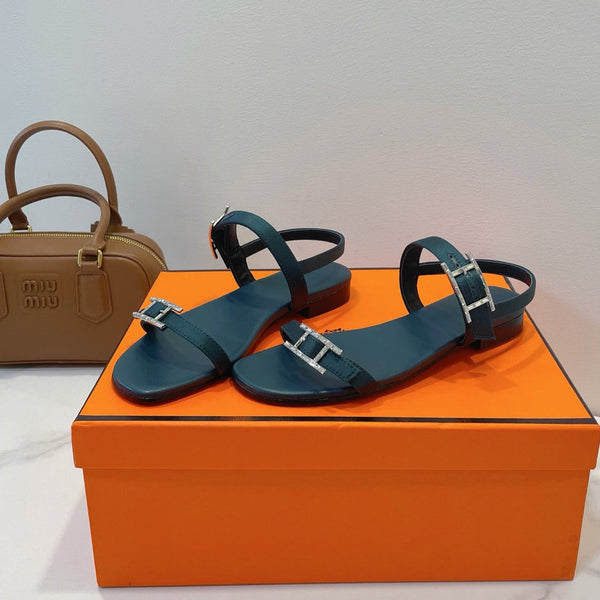 Sandali HM Paris in pelle di agnello blu navy 374211